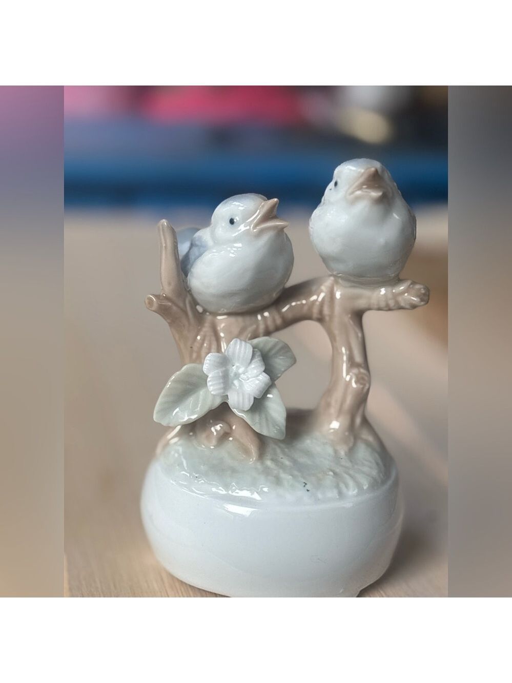 VINTAGE Sankyo Japan Ceramic Love Birds Music Box Charming Mid-Century • Works